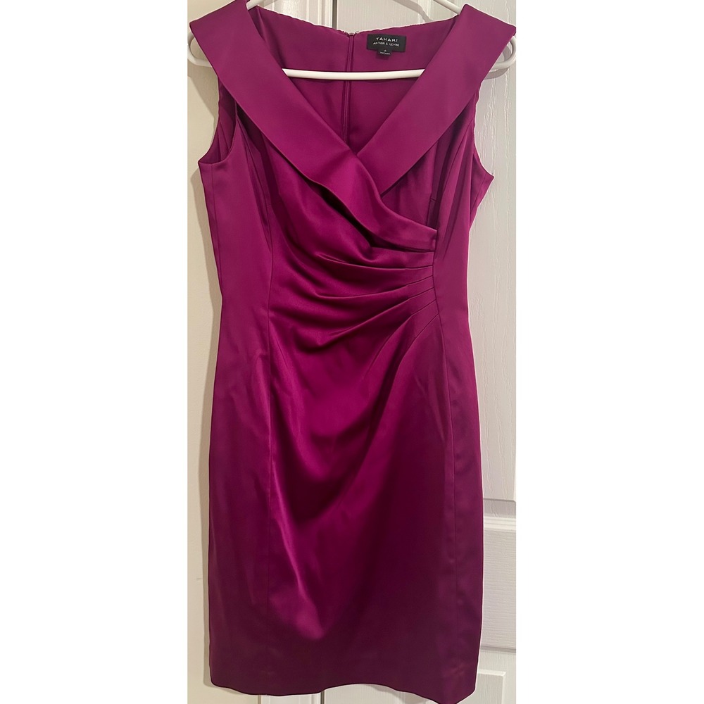 Tahari Arthur S. Levine Sheath Dress Sleeveless Cocktail Party Purple 4‎